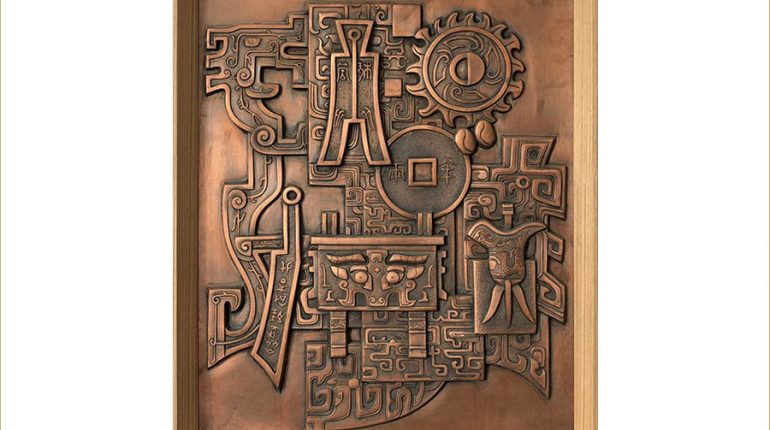 bonnie sculpture-Metal Wall Décor Copper Plate Classic Chinese Relief 900x700