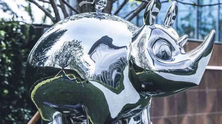 bonnie sculpture-Stainless Steel Animal Sculpture Metal Rhino and Bird Sculpture