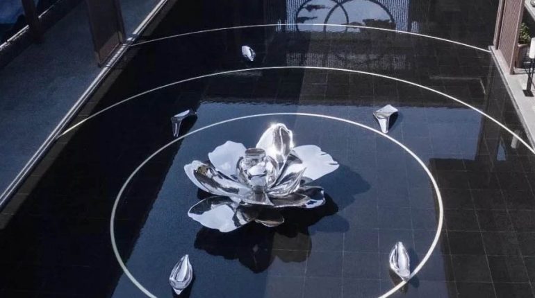 bonnie sculpture-Stainless Steel Blossoming Flower Sculpture Water Feature Sculpture