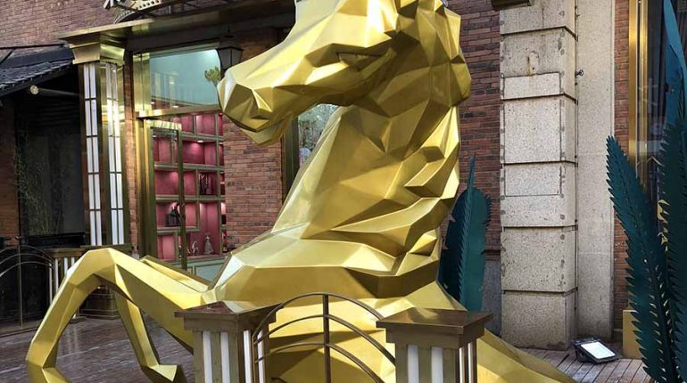 bonnie sculpture-Stainless Steel&Resin Fiber Animal Sculpture Half Horse Sculpture