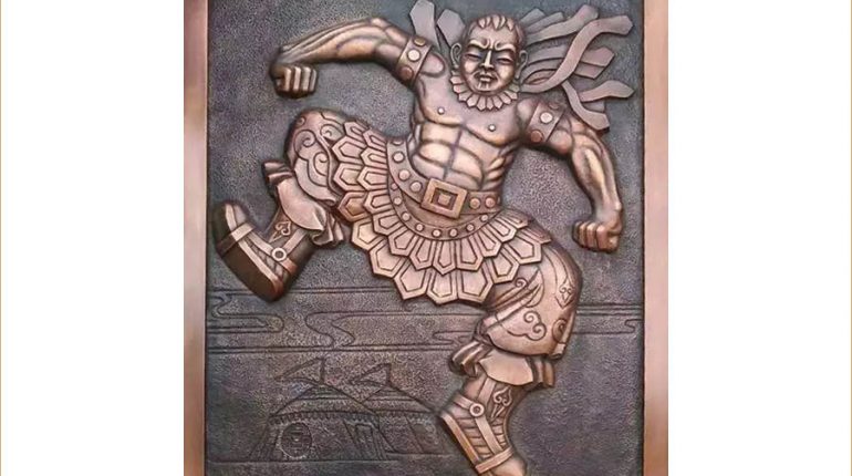 bonnie sculpture-Wall Décor Sculpture Copper Plate Wrestler Relief 900x700