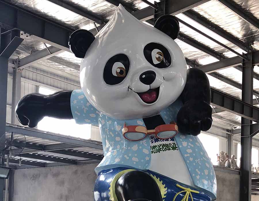 bonniesculpture-Resin Fiber & Stainless Steel Cartoon Panda Sculpture