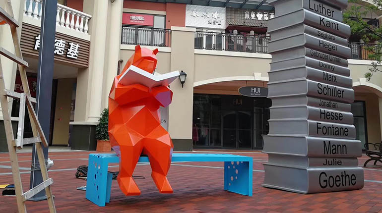 bonniesculpture-Stainless Steel Cartoon Bear Sculpture Cartoon Statue
